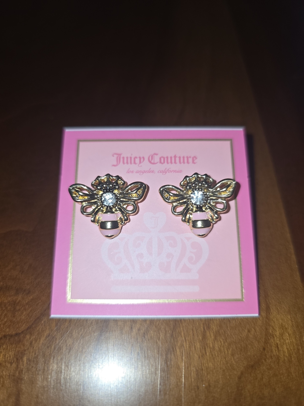 🔥 Juicy Couture Pink and Gold Bee 🐝 Crystal Stud Earrings, Brand New!
